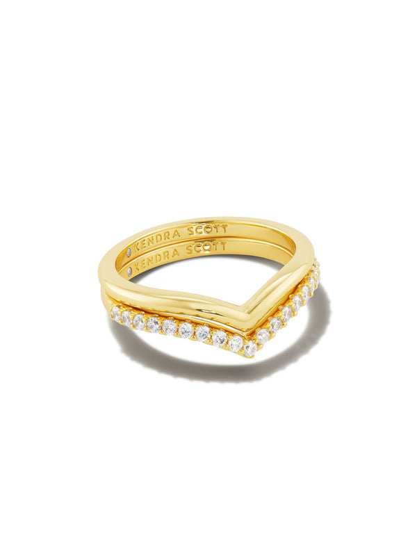 Kendra Scott Wishbone Crystal Ring Set - Gold White - 7