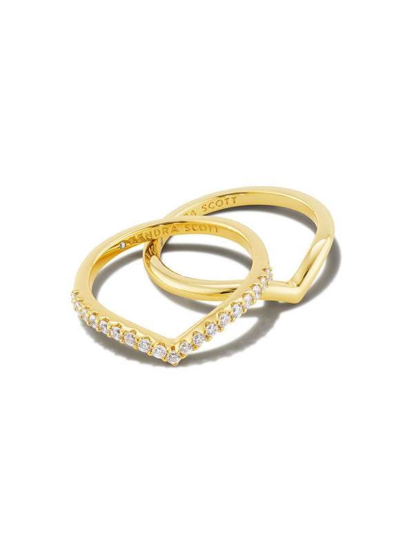 Kendra Scott Wishbone Crystal Ring Set - Gold White - 7