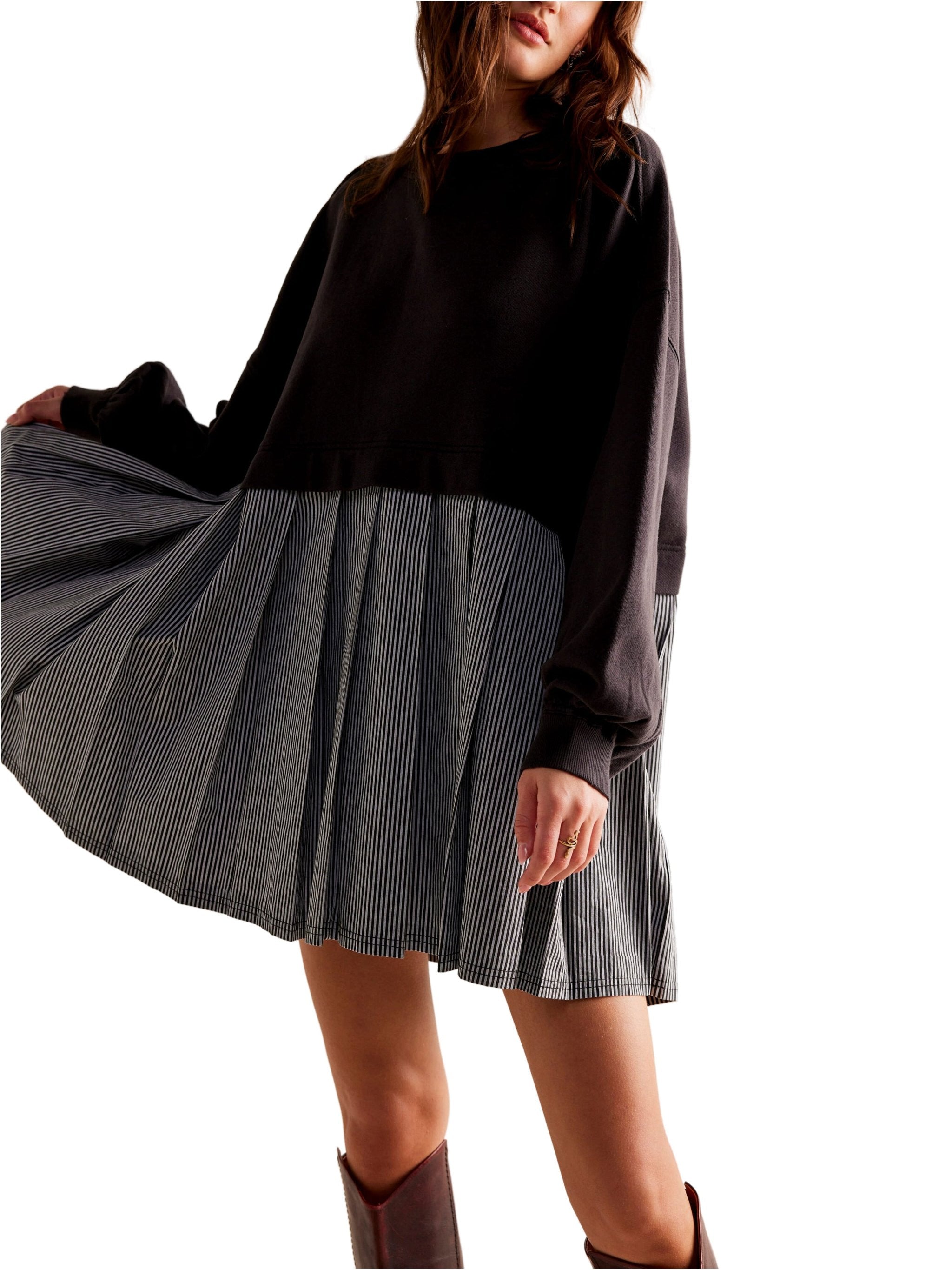 Free People Eleanor Striped Sweatshirt - Washed Black Combo – The