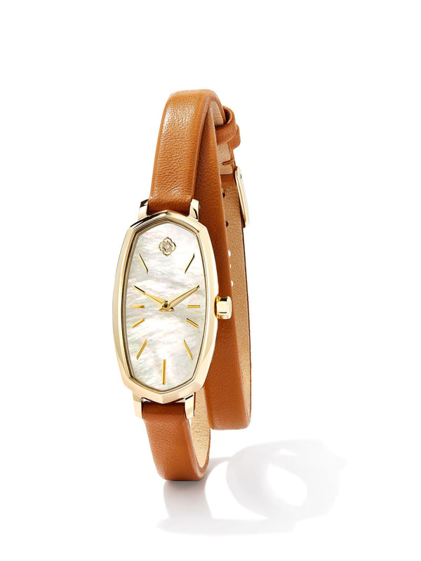 Kendra Scott Elle Leather Wrap Watch - Gold White Mother Of Pearl