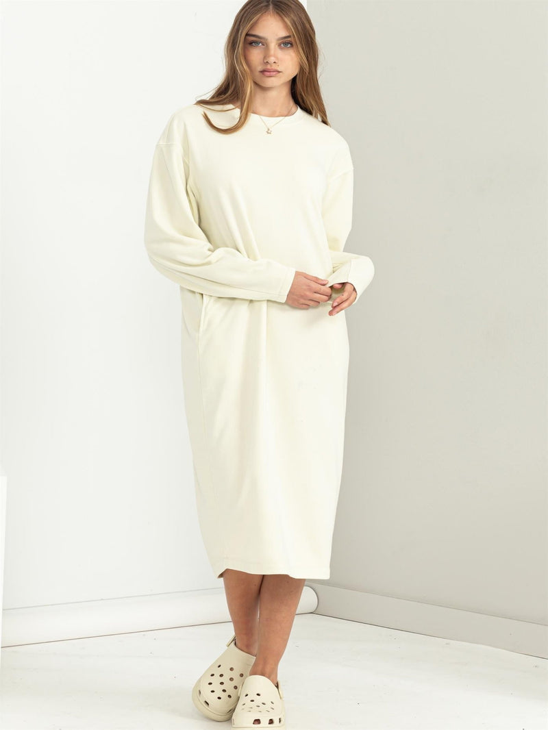 Effortless LS Sweatshirt Dress - Cream