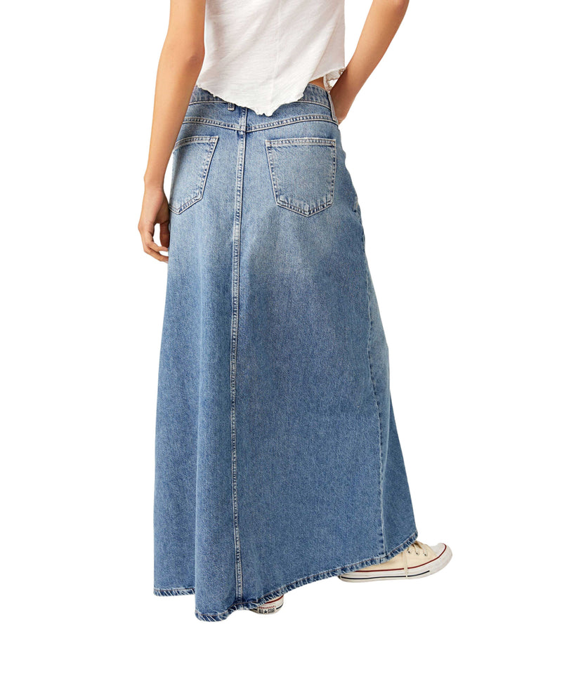 Free People Come As You Are Denim Maxi Skirt - Sapphire Blue