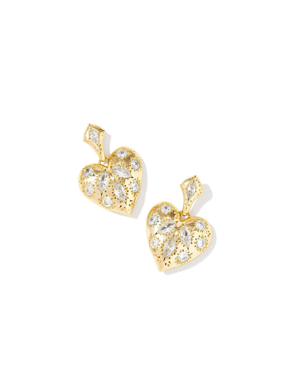 Kendra Scott Holland Heart Drop Earrings - Gold White Crystal