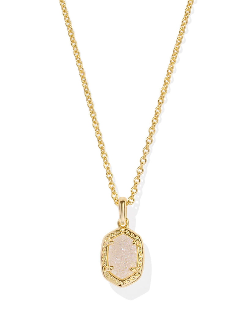 Kendra Scott Daphne Pave Frame Pendant Necklace - Gold Iridescent  Drusy