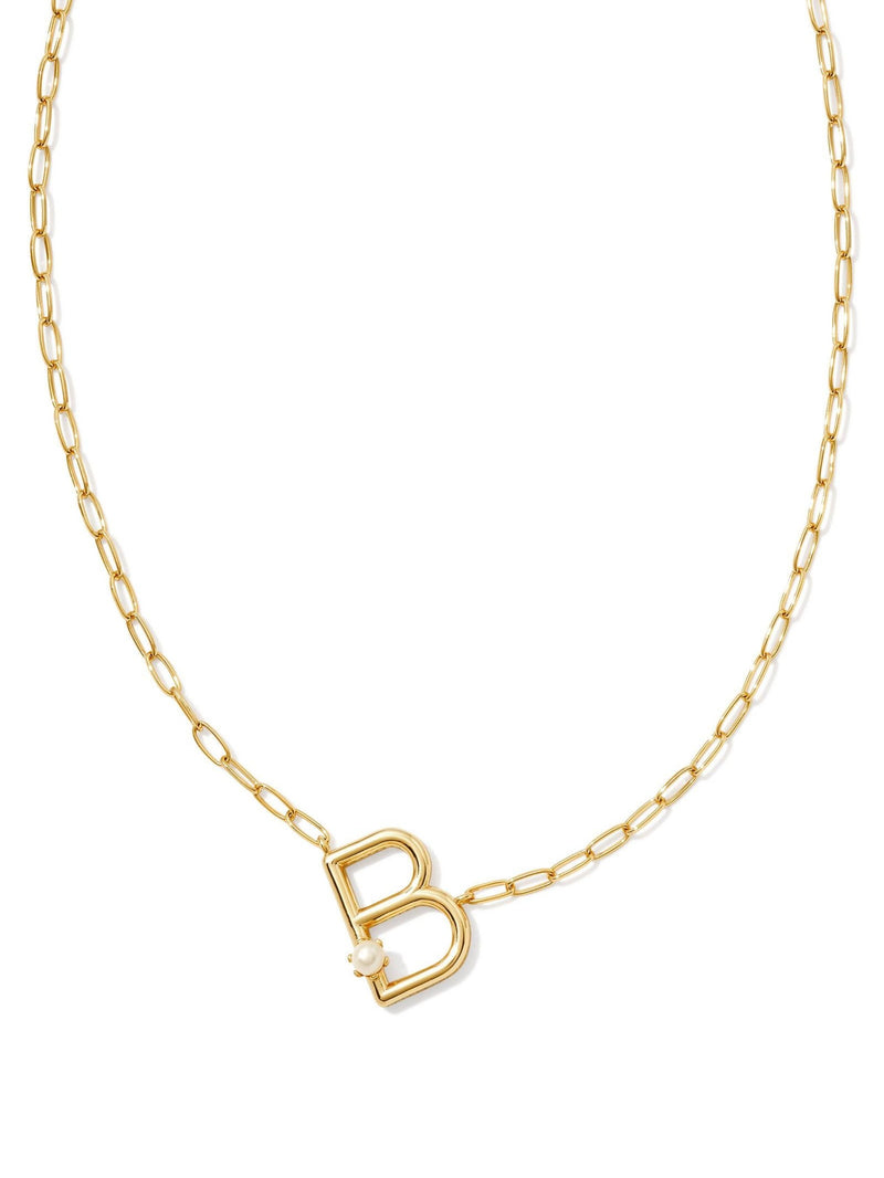 Kendra Scott Pearl Letter Short Pendent - Gold White Pearl