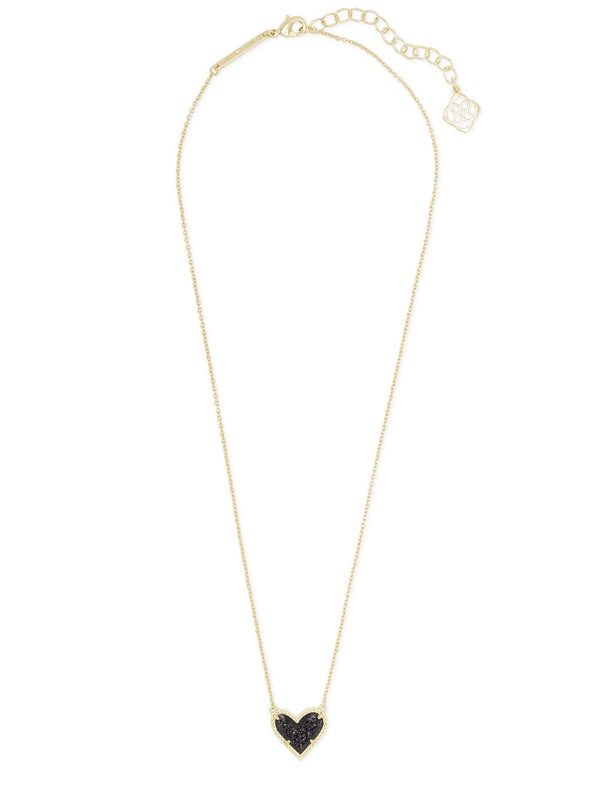 Kendra Scott Ari Heart Short Pendant Necklace - Gold Black Drusy
