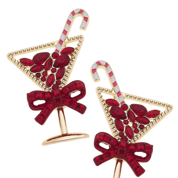 Candy Cane Christmas Cocktail Earrings - Gold