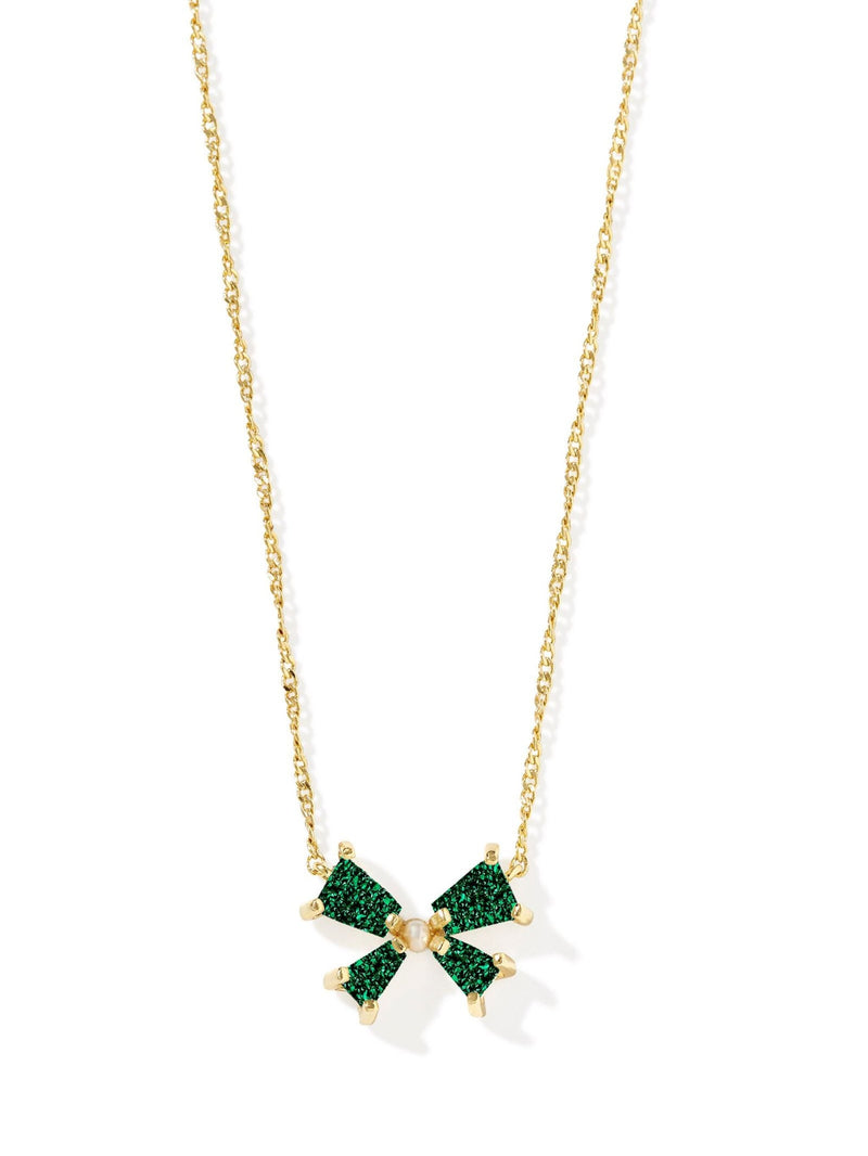 Kendra Scott Blair Bow Pendant Necklace - Gold Emerald Drusy