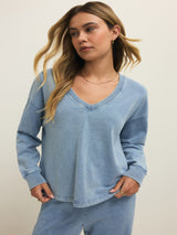 Z Supply Delphine Knit Denim Sweatshirt - Ocean Air Indigo