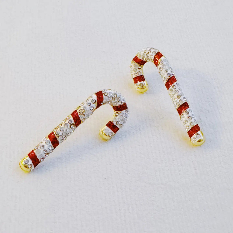 Twinkling Candy Cane Stud Earrings - Gold