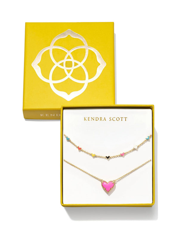 Kendra Scott Ari Haven Heart Necklace Gift Set - Gold Neon Pink