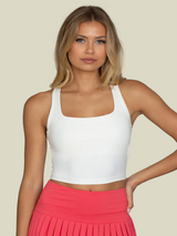 Gold Hinge Criss Cross Back Yoga Tank - Whiteout
