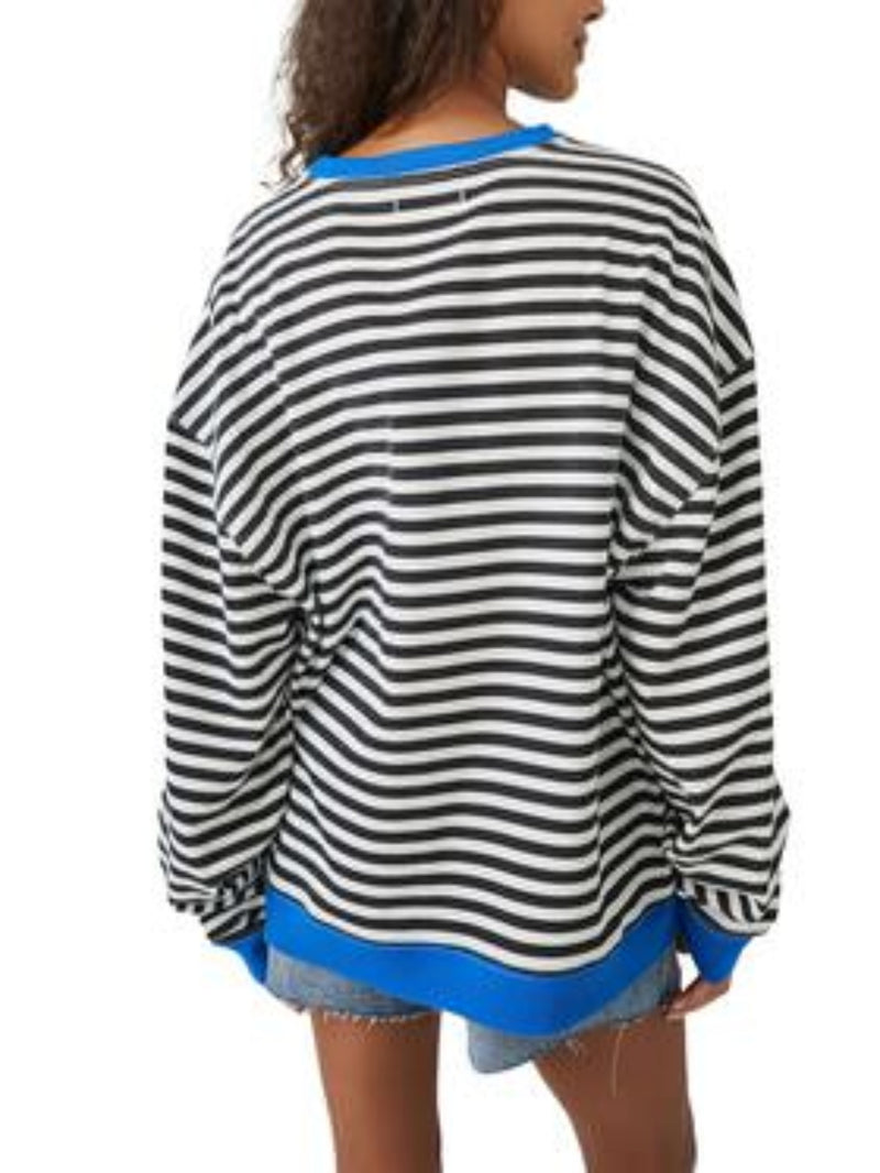 Free People Classic Striped Crew - Black Combo