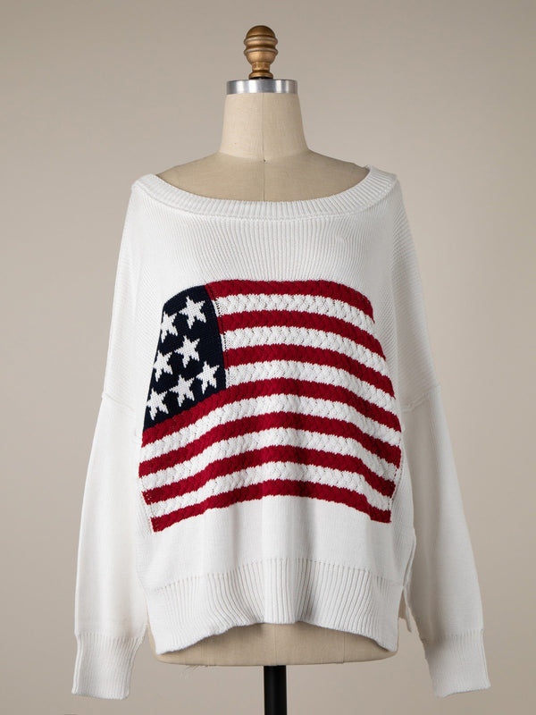 Trendy Flag Sweater - White