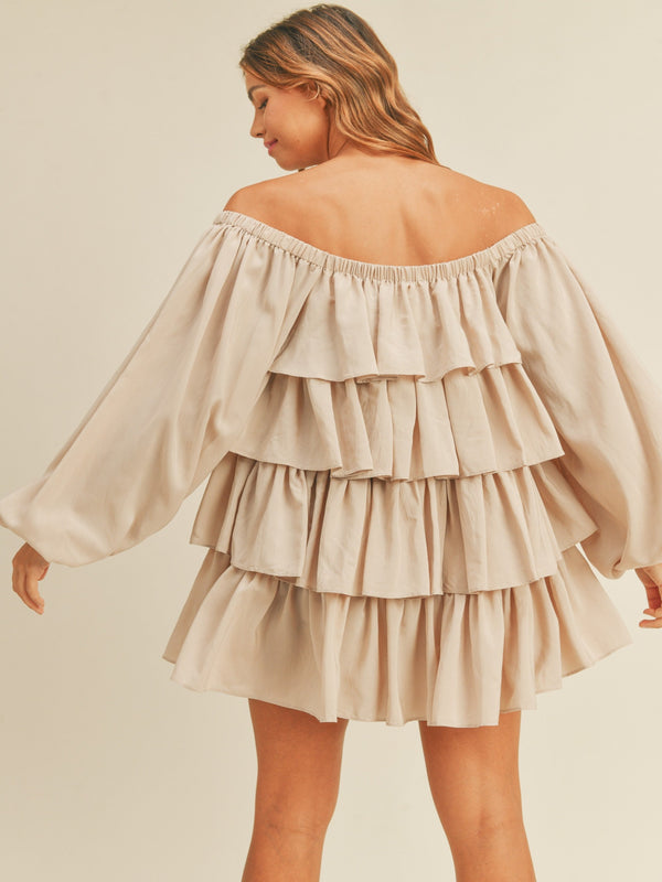 All The Sass Tiered Ruffle Mini Dress - Taupe