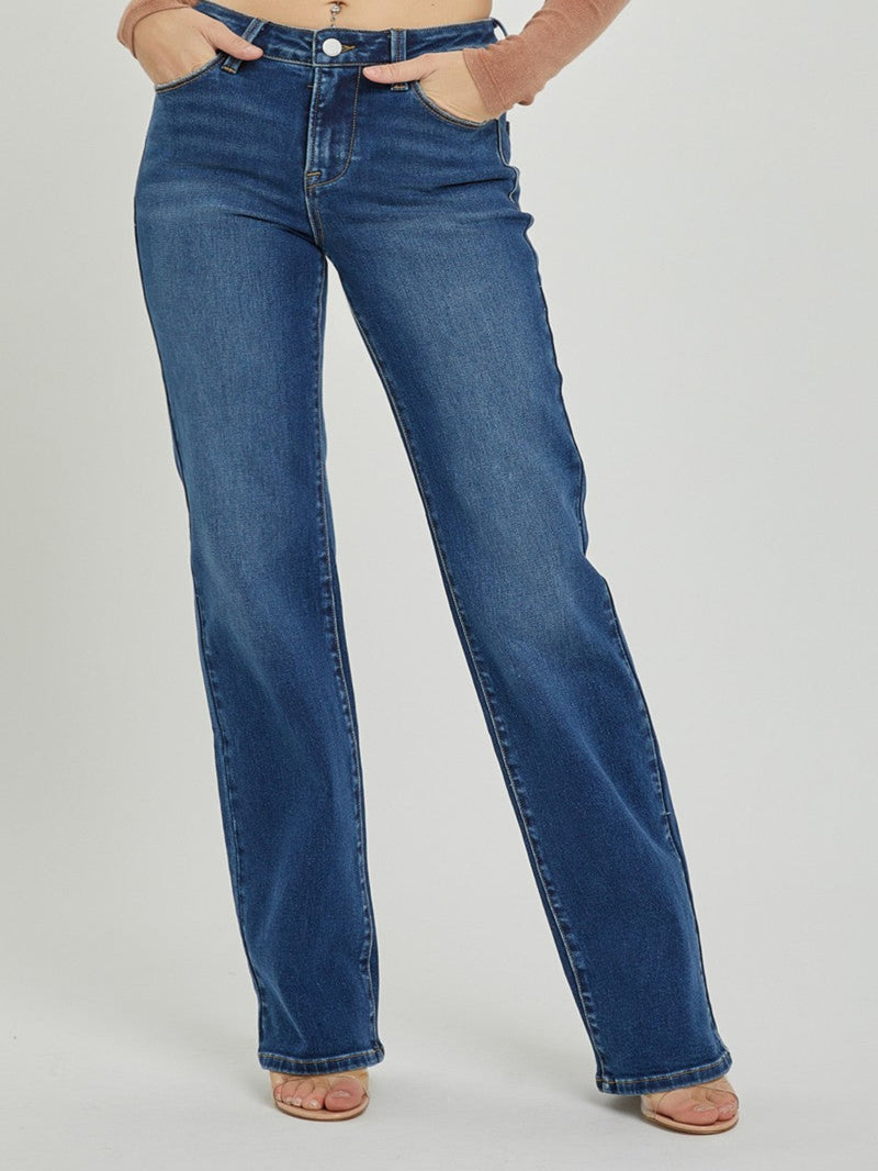 Risen Mid Rise Straight Jeans - Dark Wash