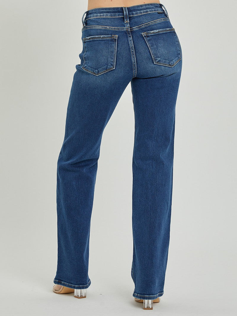 Risen Mid Rise Straight Jeans - Dark Wash