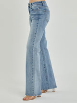 Risen Mid Rise Long Straight Jeans - Medium Wash