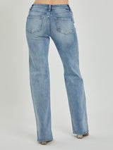 Risen Mid Rise Long Straight Jeans - Medium Wash