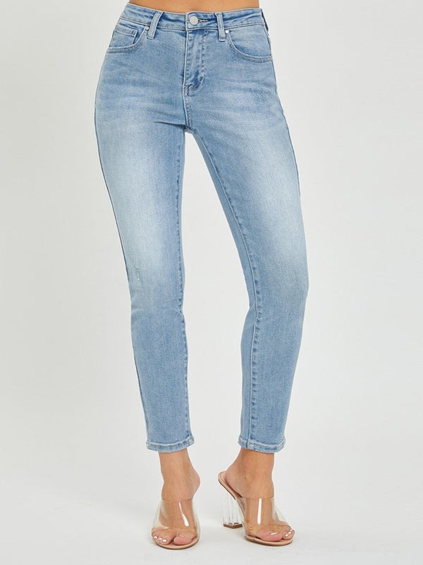 Risen High Rise Crop Basic Skinny Jeans - Light Wash