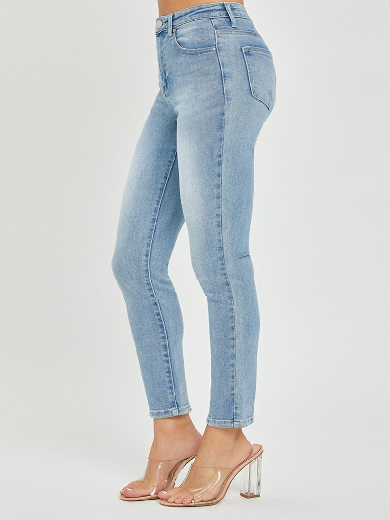 Risen High Rise Crop Basic Skinny Jeans - Light Wash