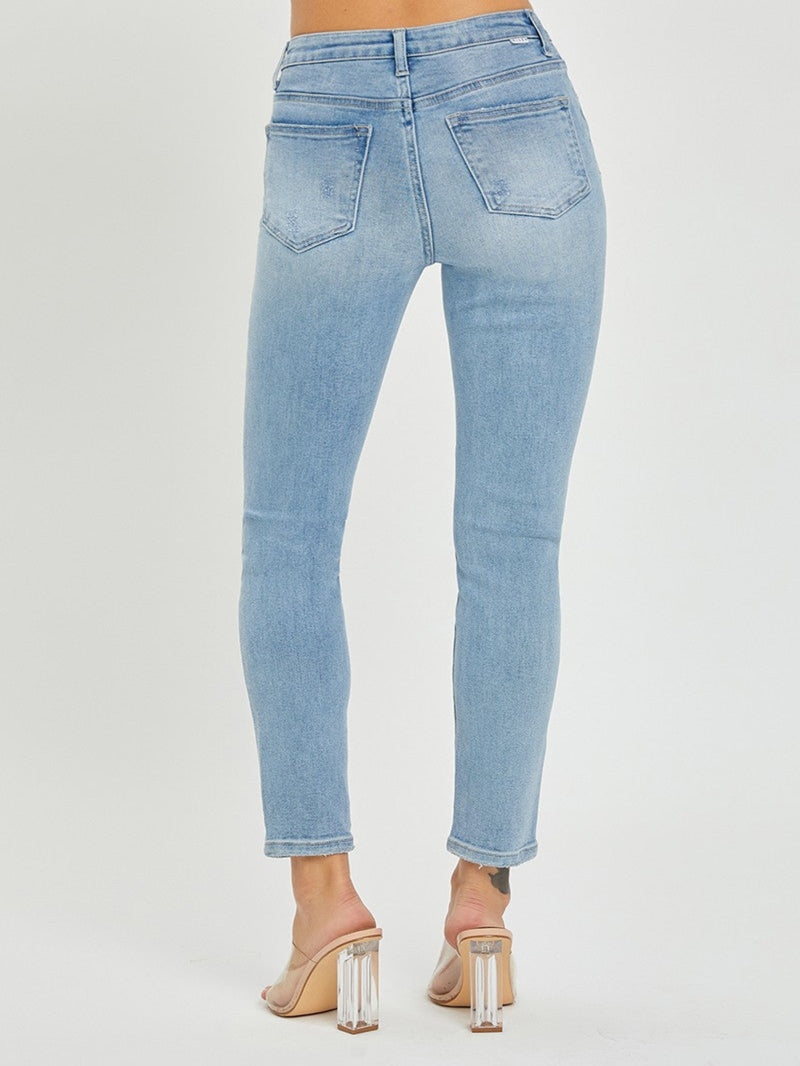 Risen High Rise Crop Basic Skinny Jeans - Light Wash