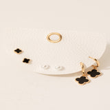 Half Display Pad Stud And Hoop Earrings Set - Gold