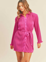 Love That For You Pleated Button Down Dress - Magenta