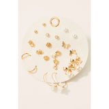Full Display Pad Studs And Hoops Earrings Set - Gold