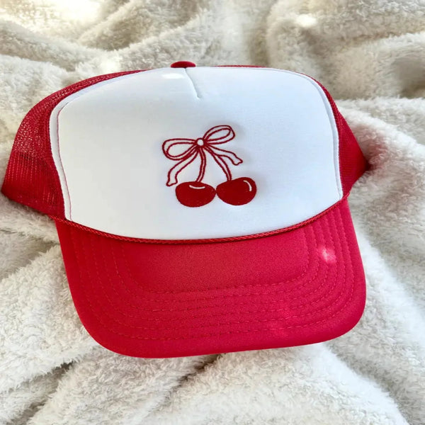 Cherry Bow Trucker Hat - Red