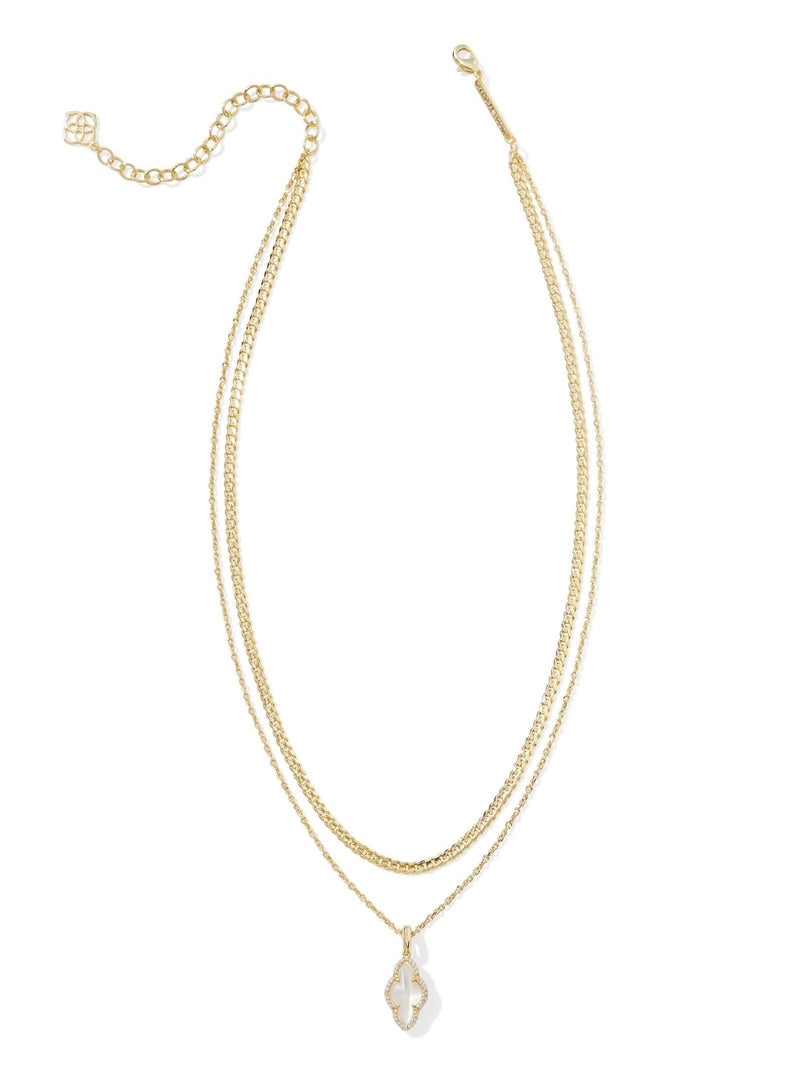 Kendra Scott Abbie Pave Frame Multi Strand Necklace - Gold Ivory MOP