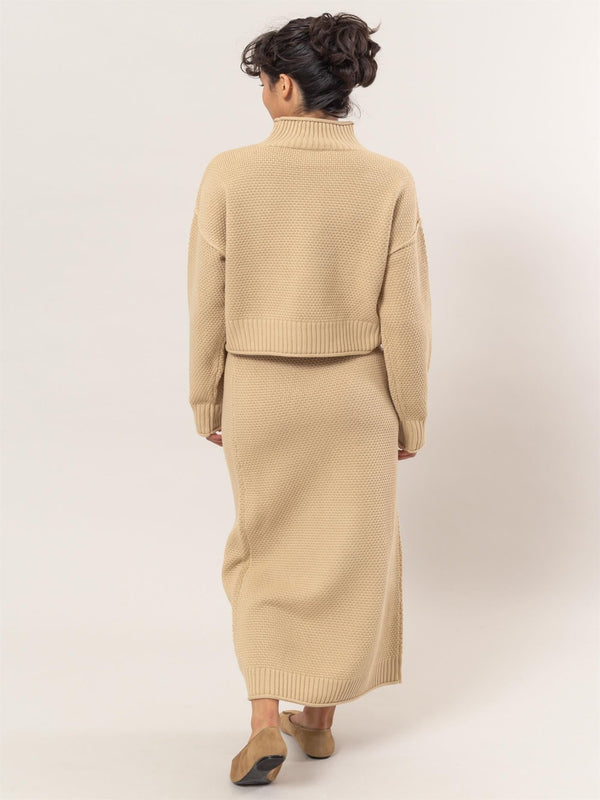 Snuggle Up Sweater And Midi Skirt Set - Taupe