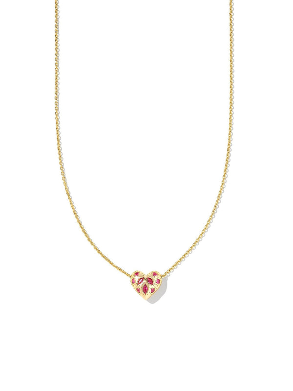 Kendra Scott Holland Heart Pendant Necklace - Gold Pink Crystal