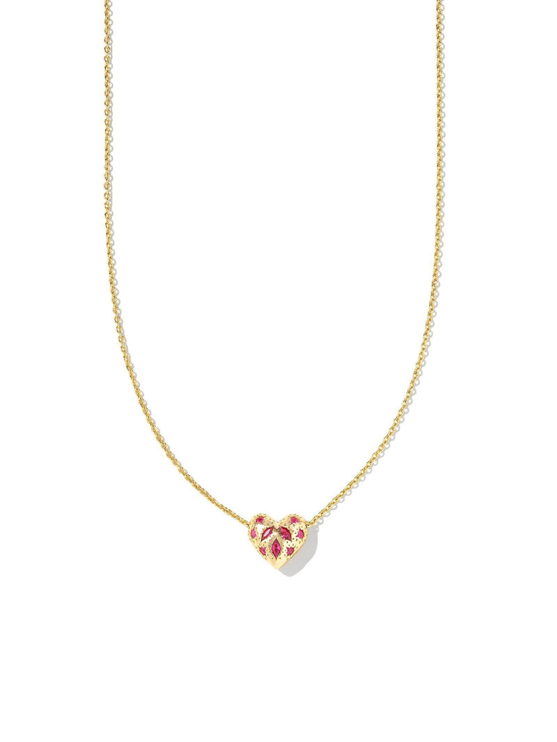 Kendra Scott Holland Heart Pendant Necklace - Gold Pink Crystal