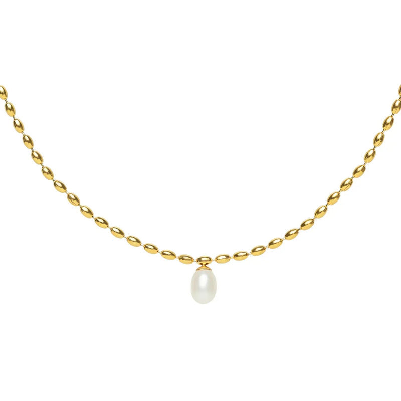 Scalloped Pearl Pendant Necklace - Gold