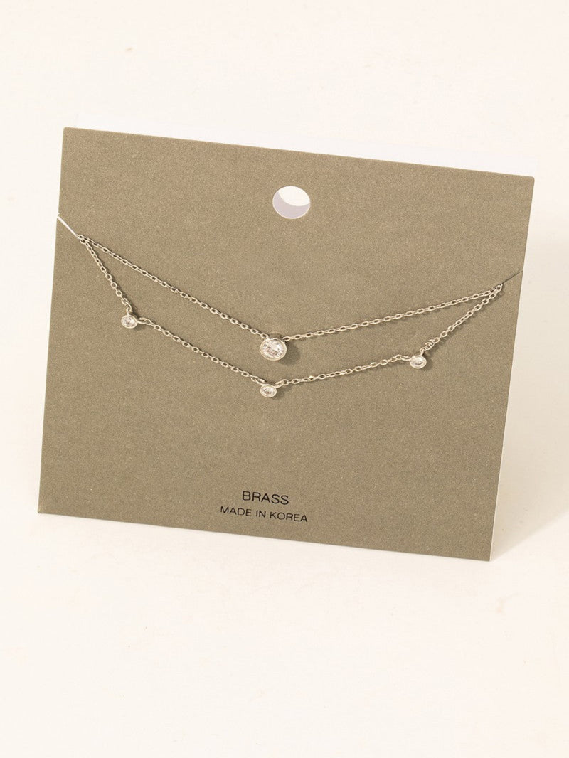 Rhinestone Charm Layer Necklace - Silver