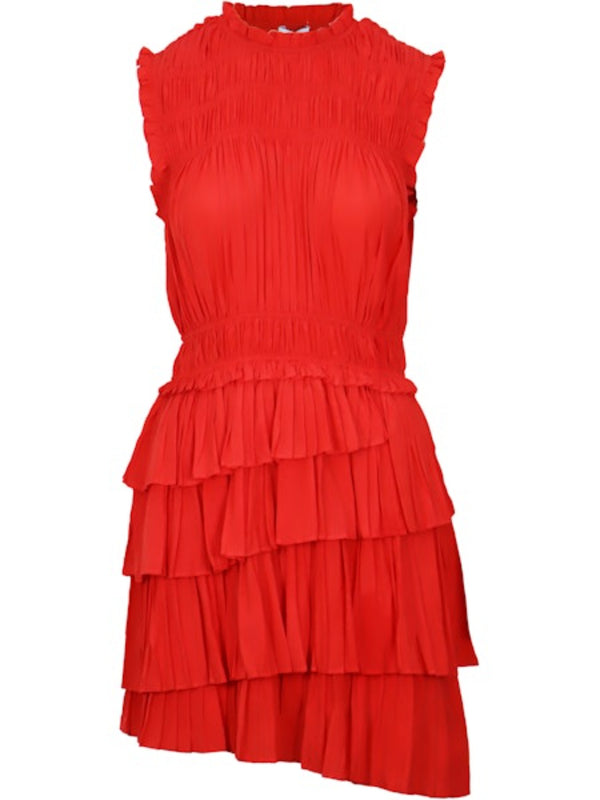 Lucy Paris Tory Pleated Dress - Red Orange