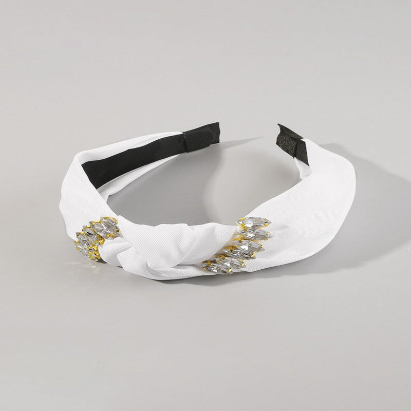 Vintage Crystal Solid Headband - White