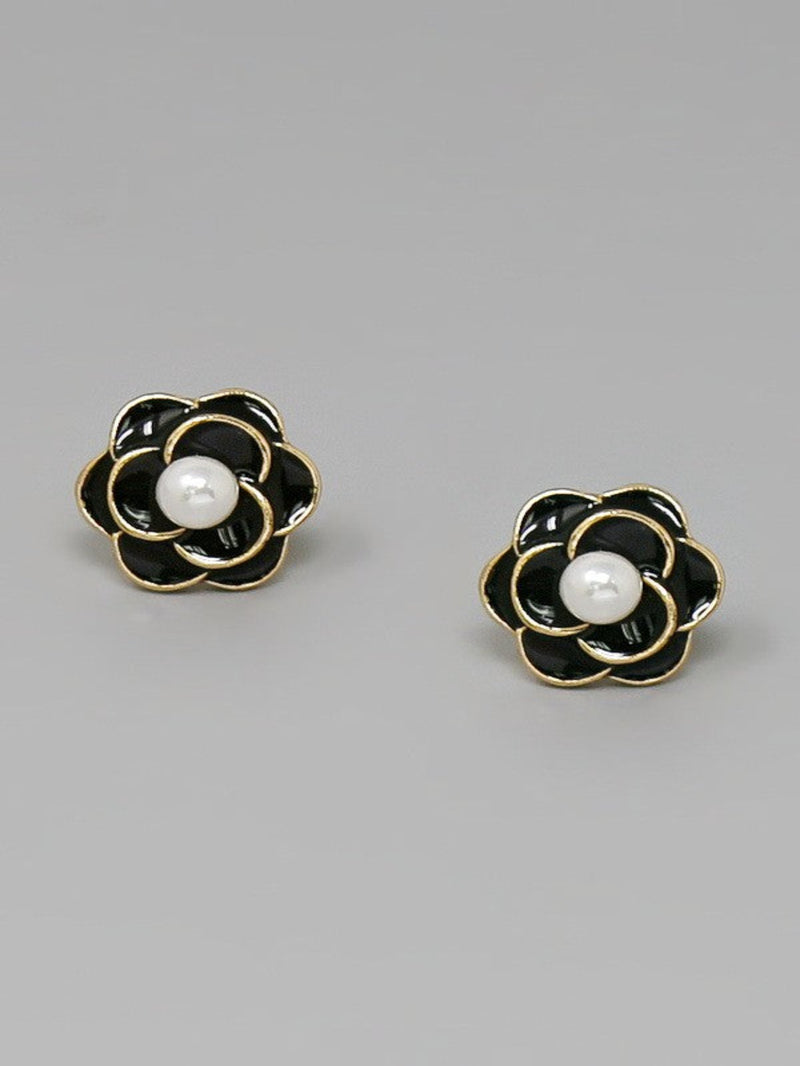 The Flower Small Stud Earrings - Black