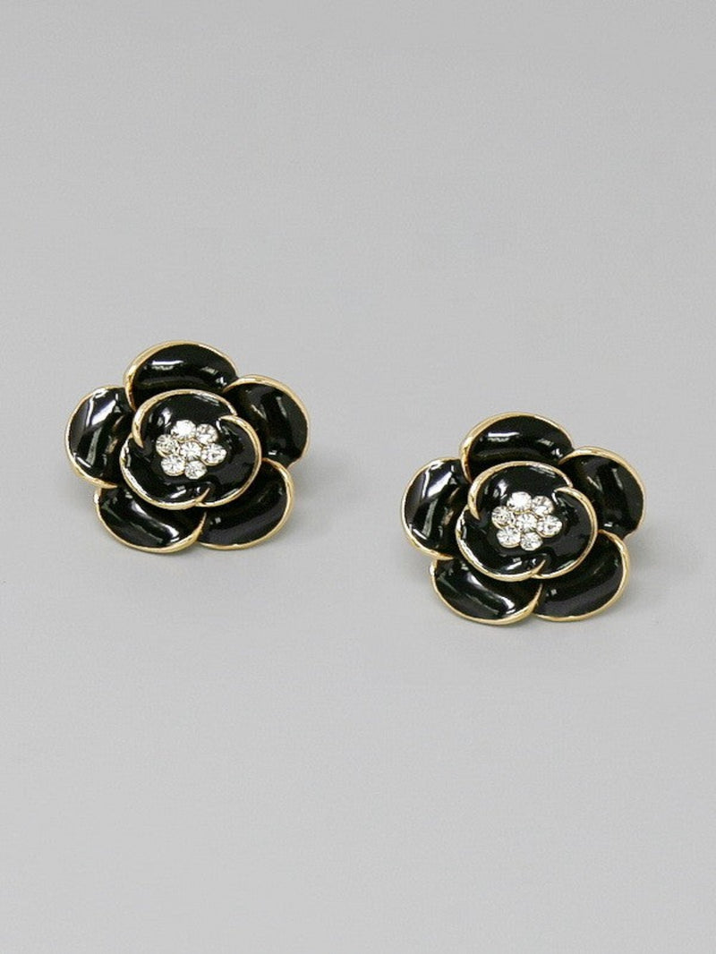The Flower Stud Earrings - Black