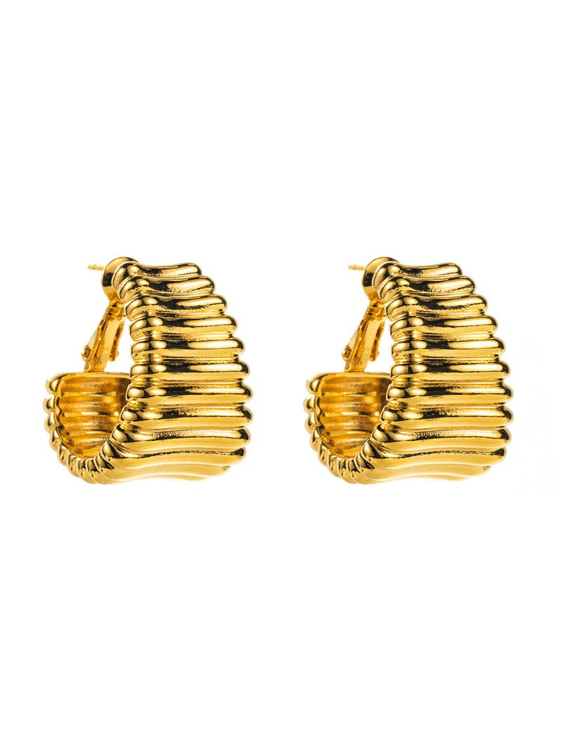 Gold Plated Copper Striped Hoop Earrings