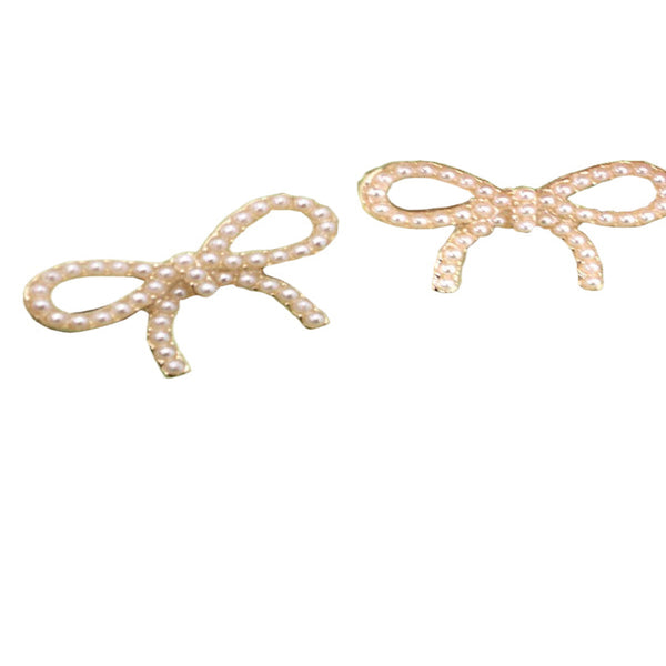 Pearl Bow Stud Earrings - Gold