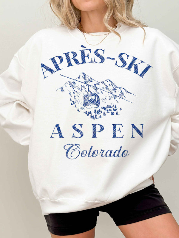 Apres Ski Aspen Colorado Oversized Sweatshirt - White/Blue