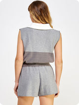 Half Zip Sleeveless Color Block Romper - Grey