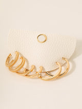 Flat Metallic Textured Hoop Earrings Set