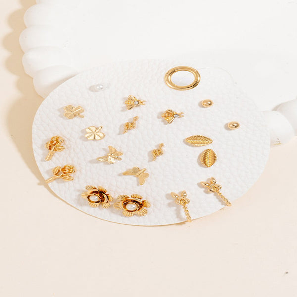 Assorted Nature Themed Studs And Hoops Earrings - Gold