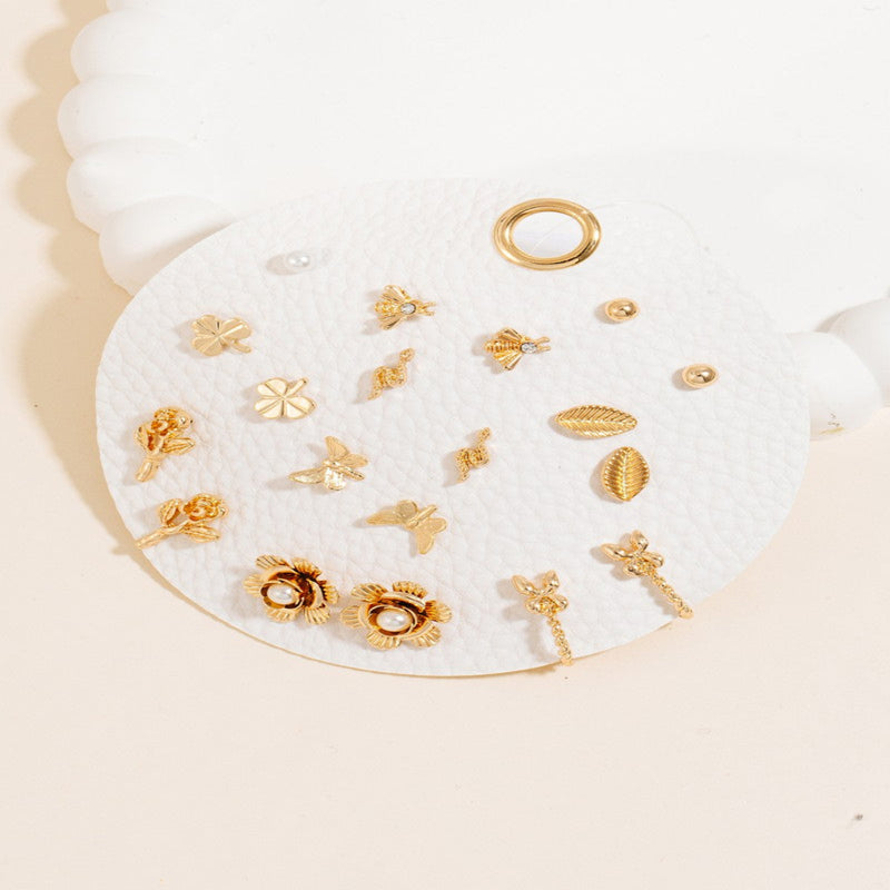 Mixed Nature Studs And Hoops Earrings - Gold