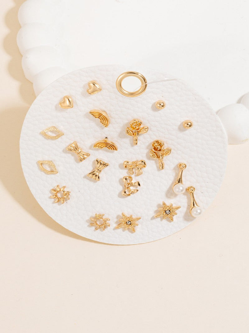 Mixed Shapes Stud Earrings Set - Gold