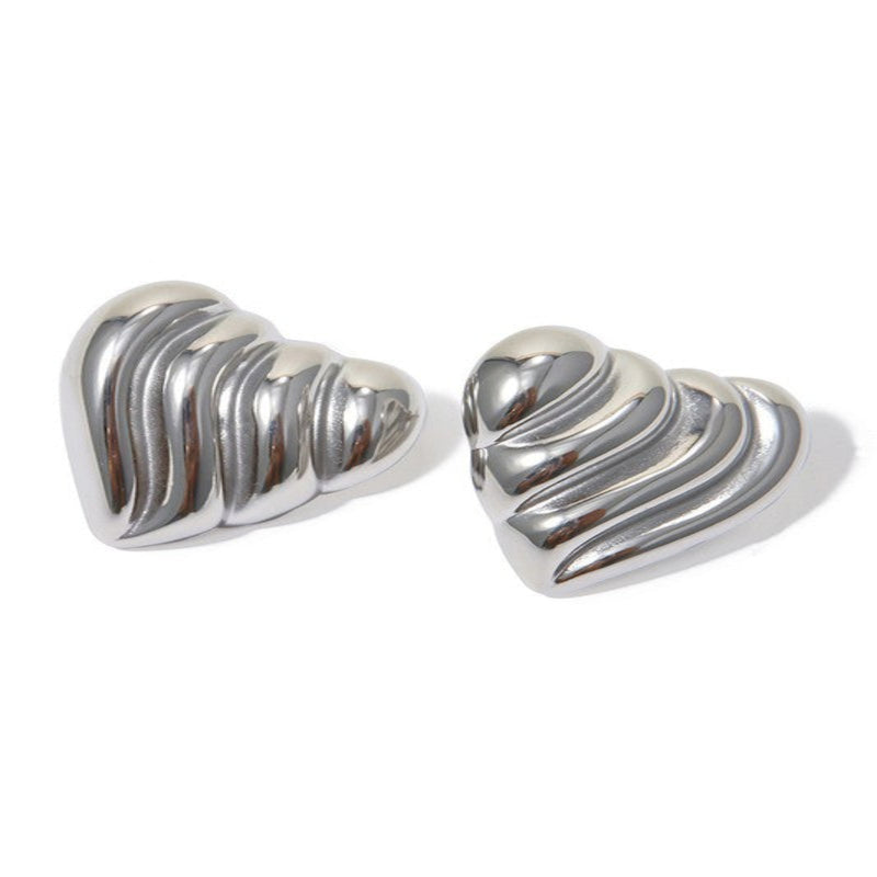 Chunky Textured Heart Stud Earrings