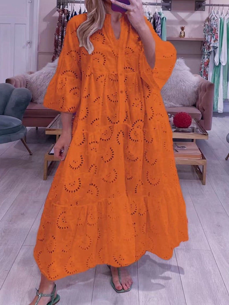 The Eyelet Lace Maxi Dress - Orange